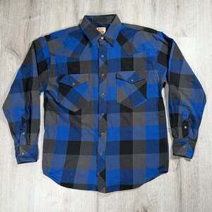 Resistol Double Men's Blue and Black Plaid Long Sleeve Western Snap Shirt Medium